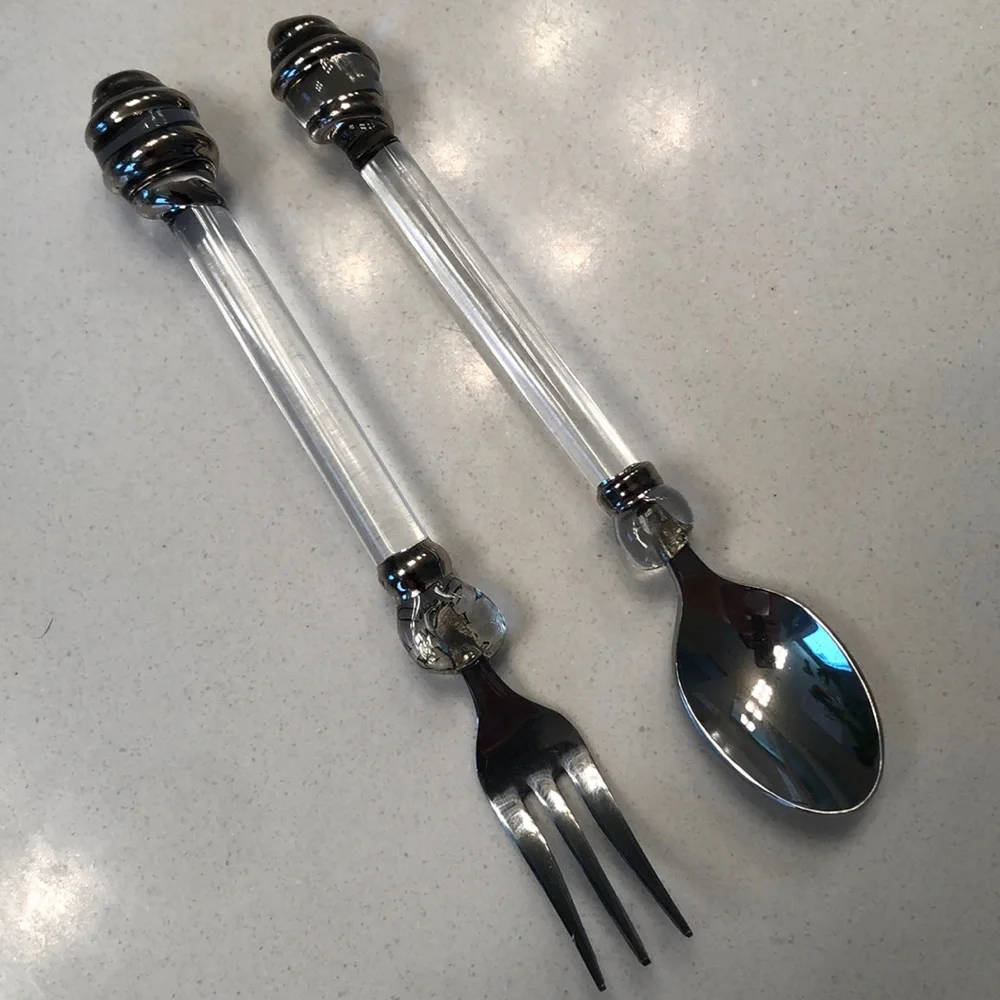 Hand Blown Glass Stunning Appetizer Spoon and Fork